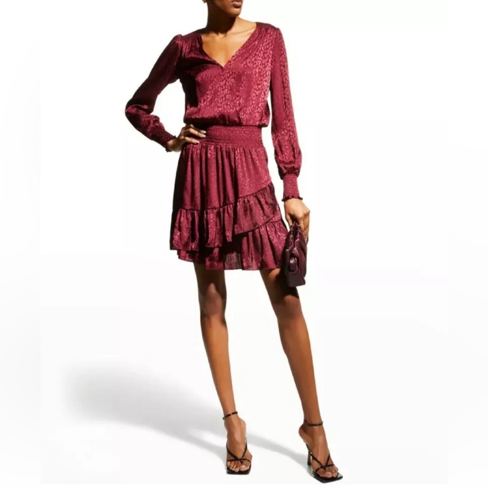 Michael Kors Cheetah Print Long-Sleeve Mini Dress in Red, Size XS NEW w/Tag $165